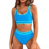 BMJL Women's High Waisted Bikini Sets Sporty Two Piece Swimsuits Color Block Cheeky High Cut Bathing Suits(M,Blue)