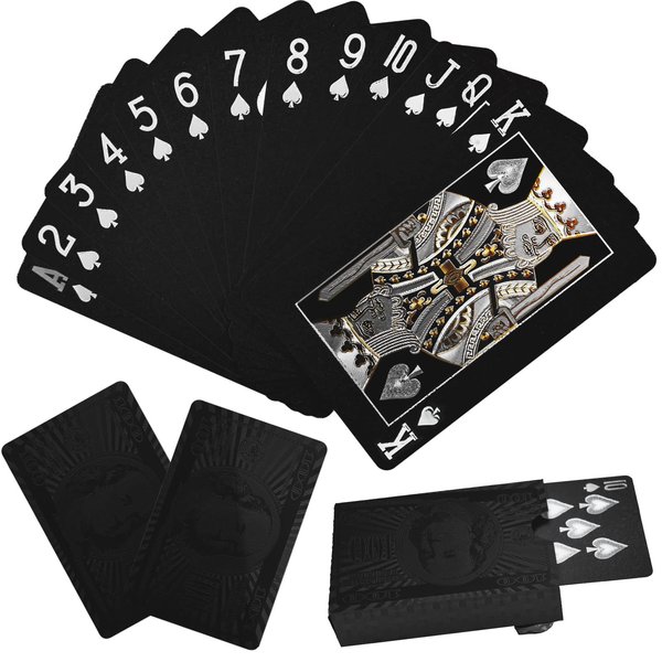 Joyoldelf Black Playing Cards, Waterproof Deck of Cards with Dollar Pattern, Great for Party, Game and Magic