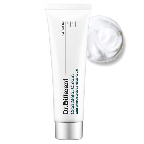 Dr.Different Cica Metal Cream - Madecassoside Soothing Face Cream for Damaged Skin, Repairing and Regenerating with Copper and Zinc, PH Balancing Treatment for Sensitive Skin, 1.69 fl.oz.