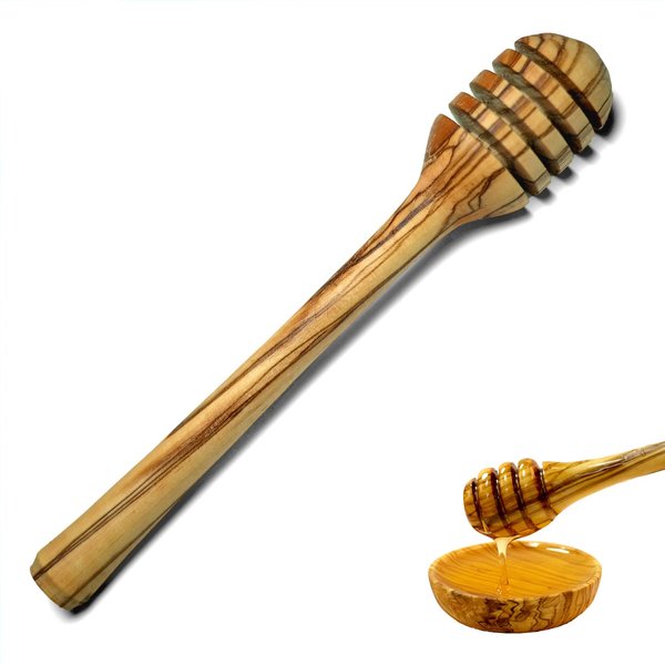 TOI Design Naturally Olive Wood Honey Dipper/Drizzlier, Wood Honey Stick, Honey Spoon Med Size 5.5 in