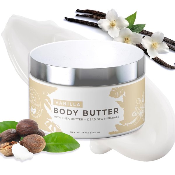 Natural Elephant Body Butter with Shea Butter, Dead Sea Minerals & Vitamin E - Luxurious Moisturizer, Hydrating Cream, Cruelty-Free, Paraben-Free, 9 oz (Vanilla)