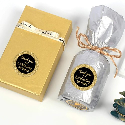 Careland 50th Birthday Stickers, Gold 1.75 Inch Round Circle Labels, 50 Reusable Decorations for Anniversary Party, Pack of 50
