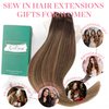 GOO GOO Sew in Hair Extensions Real Human Hair, Weft Hair Extensions Human Hair, 4/27/4 Balayage Chocolate Brown to Caramel Blonde 22 Inch-110g, Weft Bundles Straight Silky Remy Hair