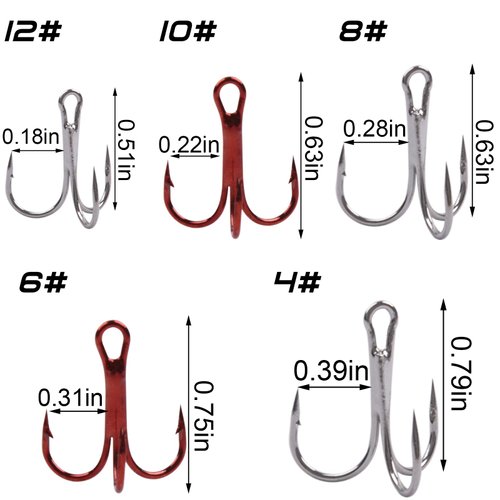 Fishing Treble Hooks Kit, 180pcs Red Treble Hooks Sharp Round Bend High Carbon Steel Fish Hooks Strong Barbed Hooks with Split Rings Stainless Steel for Lures Baits Saltwater Freshwater Fishing