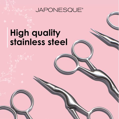 JAPONESQUE Brow Scissors and Spoolie, Stainless Steel Scissors for Brow Grooming and Trimming, Brush Tool for Brow Shaping