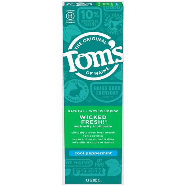 Tom's of Maine Natural Wicked Fresh Fluoride Toothpaste Cool Peppermint 4.70 oz (Pack of 4)4