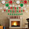 Christmas Party Decorations Happy Christmas Paper Banner with Merry Christmas Paper Banner Set, Christmas Honeycomb Ball Hanging Decorations and Spiral Decorations Indoor Outdoor Decor