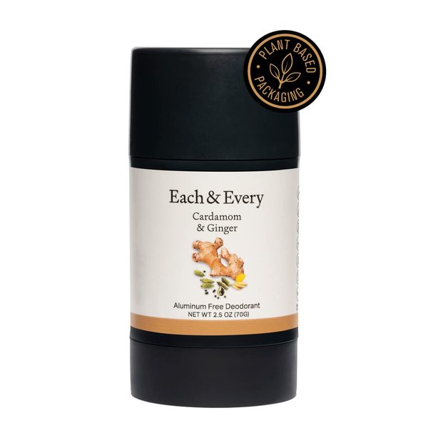 Each & Every Natural Aluminum-Free Deodorant for Sensitive Skin with Essential Oils, Plant-Based Packaging, 2.5 Oz. (Cardamom & Ginger)