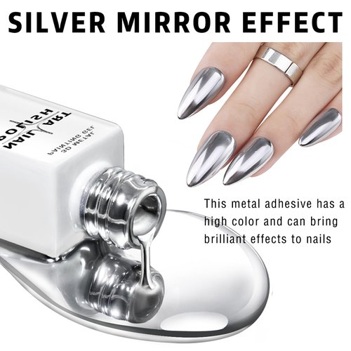 HOSAILY 12ml Metallic Painting Nail Gel, Silver Gel Liner Nail Art Soak off UV/LED, Upgrade Painted Glossy Gel Mirror Nail Polish for Salon Home DIY Nail Manicure Painting Decoration