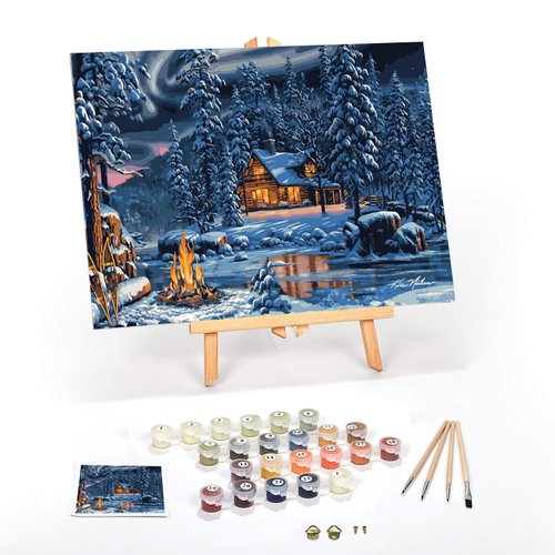 Ledgebay DIY Paint by Numbers Kit for Adults Framed Canvas Beginner to Advanced Paint by Numbers Kit Kits Include Acrylic Paint Set Brushes Tabletop Easel (Aurora Bliss 12" x 16" Framed)