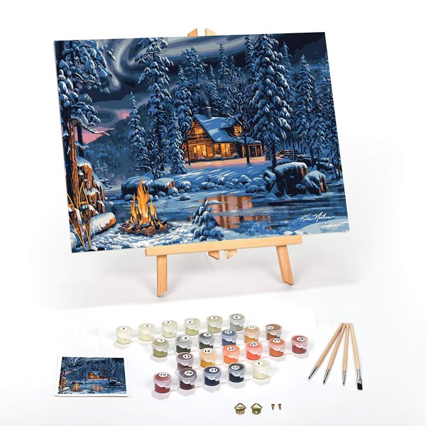 Ledgebay DIY Paint by Numbers Kit for Adults Framed Canvas Beginner to Advanced Paint by Numbers Kit Kits Include Acrylic Paint Set Brushes Tabletop Easel (Aurora Bliss 12" x 16" Framed)