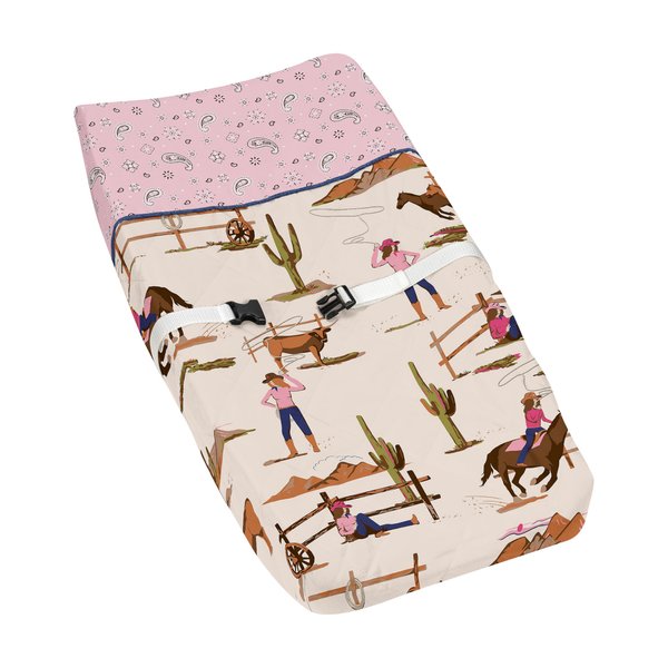 Sweet Jojo Designs Western Cowgirl Girl Baby Changing Pad Cover Infant Newborn Diaper Table Change Mat Sheet Wild West Bandana Paisley Vintage Country Animal Horse Southwest Beige Brown Light Pink Tan