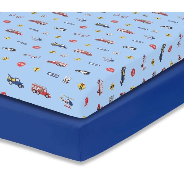 Everyday Kids 2 Pack Fitted Boys Crib Sheet, 100% Soft Breathable Microfiber Baby Sheet, Fits Standard Size Crib Mattress 28in x 52in, Nursery Sheet - Rescue/Blue