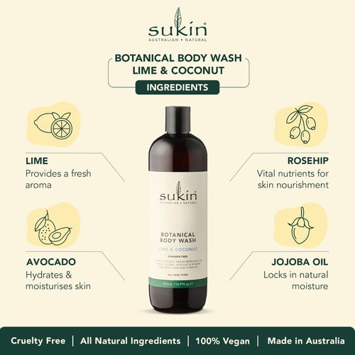 Sukin Botanical Body Wash, Lime & Coconut, 16.9 Fl Oz