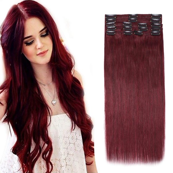 Benehair 20inch 150g Double Weft Thick Burgundy Hair Extensions Clip in Human Hair Wine Red Clip in Hair Extensions Soft Straight 8A Remy Hair for Women Full Head 8pcs 18 Clip ins Real Human Hair