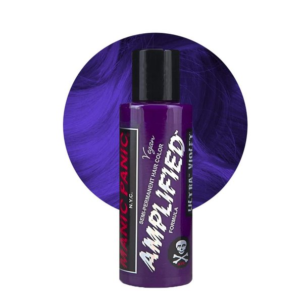 MANIC PANIC Ultra Violet Hair Color - Amplified - Semi Permanent Hair Dye - Cool Blue Toned Violet Color - Vegan, PPD & Ammonia Free - For Coloring Hair on Men & Women