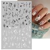 8 Sheet Black Flowers Nail Art Stickers 3D Self- Adhesive Black White Retro Leaf Butterflies Pattern Nail Art Design Classic Fashion Simple Nail Supplies for Women Girls Nails Art DIY Decoration