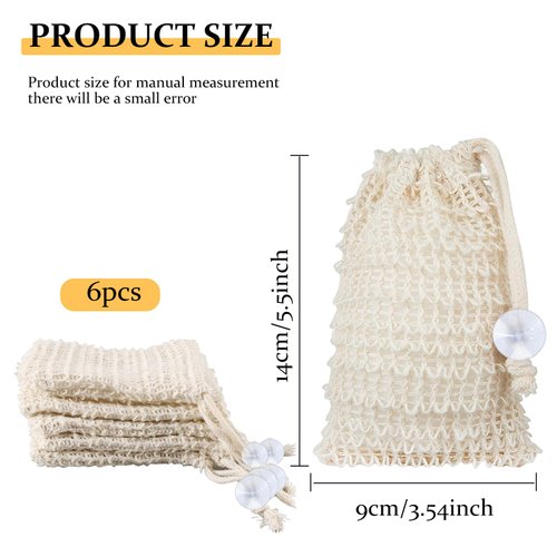 Feelorna Soap Saver Bag, Soap Bag Soft for Shower, Exfoliating Mesh Soap Saver Pouch Bag for Facial Body Cleansing Foaming (3.5''x5.5'', Beige with suction cups)