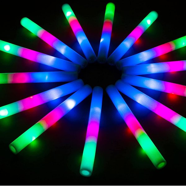 SHQDD 28 PCS Glow Sticks Bulk, New Year Party Favors, Foam Glow Sticks with 3 Modes Colorful Flashing, Glow in The Dark Party Supplies, LED Glow Sticks for Wedding, Raves, Concert, Camping, Carnival