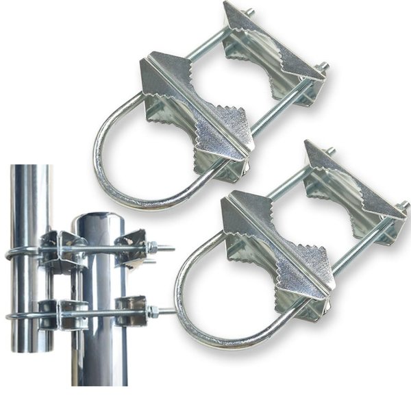 Sactulaz Double U-Bolt Clamp Bracket for Starlink Antenna Mount Pole Adapter Mount Rv Rail,Universal Yagi/WiFi/DivecTv/Lora/CB Ham Antenna mast Parasol Pipe Rail Mounting Kits,2PCS