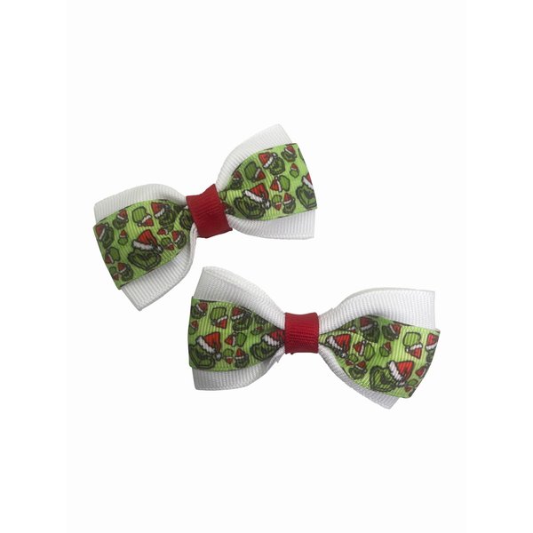 Santa Winter Christmas Holiday Girls Hair Bow Set, Little Girl Bows, Pigtail Hair Bows, Toddler Hair Bows,