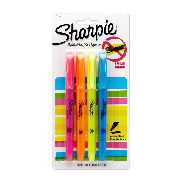 SHARPIE Pocket Style Highlighters, Chisel Tip, Assorted Colors, 4 Count (Pack of 1)