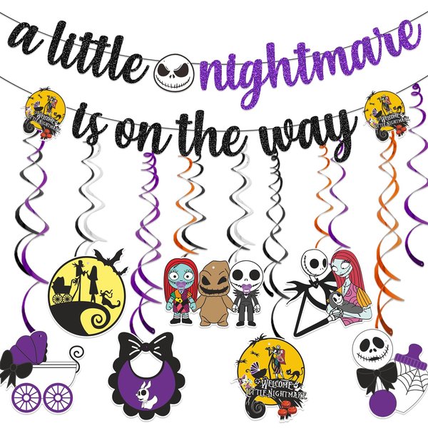 A Little Nightmare is On The Way Banner Nightmare Before Christmas Baby Shower Hanging Decorations Nightmare Before Christmas Baby Shower Decorations Nightmare Before Christmas Decorations Nightmare
