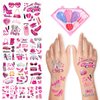 JUNEBRUSHS 15 sheets Pink Temporary Tattoos for Pink Princess Birthday Kiss Tattoos Temporary Pink for Kids Girl Woman Adult Pink Party Supplies with a Makeup Case