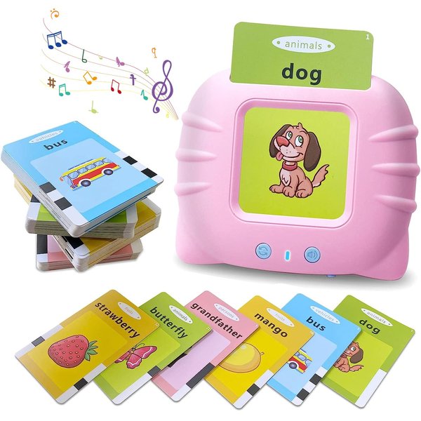 Makolle Talking Flash Cards Educational Toys, Autism Sensory Toys Learning Toys for Toddlers - Montessori Toys Flash Cards for Age 2 3 4 5 6(Pink)