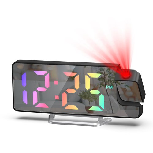 AMIR Projection Alarm Clock for Bedrooms - Digital Clock with 180 Rotatable Projector, 7.9 in Display, 4-Level Brightness, Large Screen, Alarm Clock for Heavy Sleepers, Snooze, 12/24H