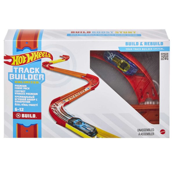 Hot Wheels Toy Car Track Set, Track Builder Unlimited Playset Premium Curve Pack, 16 Component Parts & 1:64 Scale Vehicle