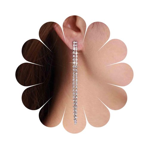 Sttiafay Vintage Rhinestone Chandelier Drop Earrings Long Crystal Chain Earrings Silver Tennis Chain Tassel Earrings Shine Cz Dangle Earrings Jewelry for Women and Girls