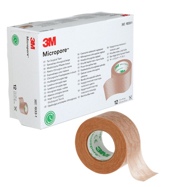 3M™ Micropore™ Surgical Tape Tan 1533-1, 1 inch x 10 yard (2,5cm x 9,1m), 12 rolls/box