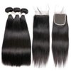 Beauhair Straight 3 Bundles with Closure Virgin Hair Free Part (14 16 18 with 14inch), 100% Unprocessed Remy Brazilian Human Hair Extensions, Hair Weft Weave With Lace Closure, Natural Color