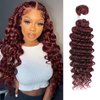 REMY HAIR Human Hair Bundles Red Deep Wave Bundles Colored #99j Burgundy Deep Weave One Bundle 12 Inch Brazilian Virgin Human Hair Extensions for Black Women
