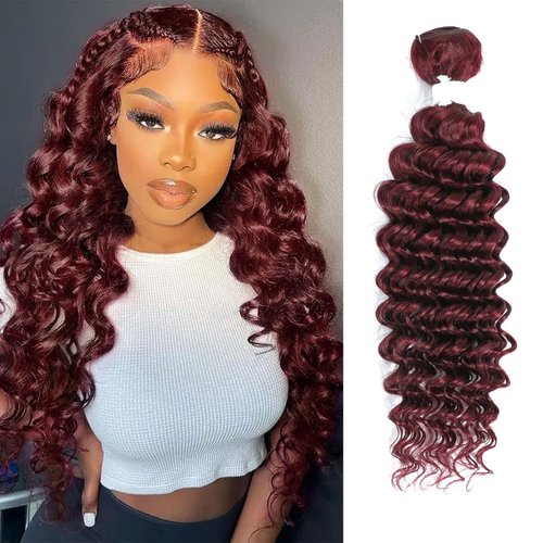 REMY HAIR Human Hair Bundles Red Deep Wave Bundles Colored #99j Burgundy Deep Weave One Bundle 12 Inch Brazilian Virgin Human Hair Extensions for Black Women