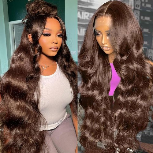 JTMMP Chocolate Brown 13x6 Lace Front Wigs Human Hair 200% Density Body Wave Lace Front Wigs Human Hair 26 Inch Transparent HD Brazilian Virgin Frontal Wig Pre Plucked with Baby Hair