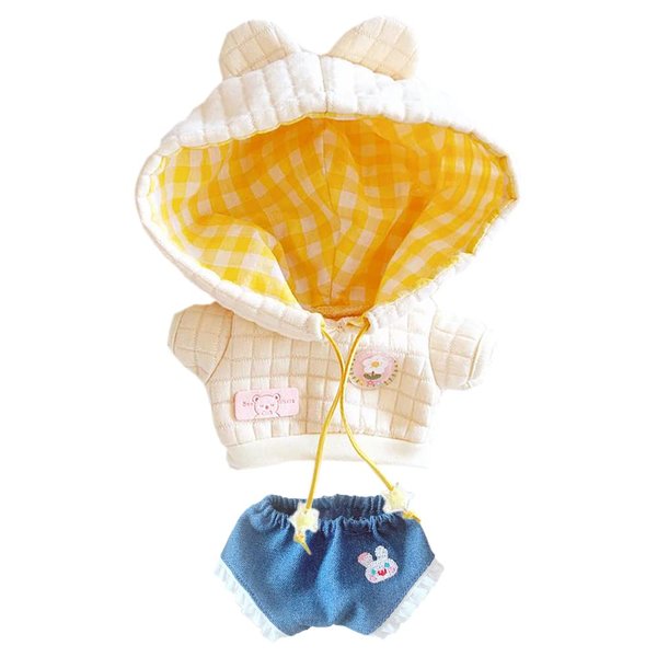 niannyyhouse 20cm Plushie Doll Checkered Hoodie Jeans 8in Kpop Stuffed Doll Clothing (Yellow)