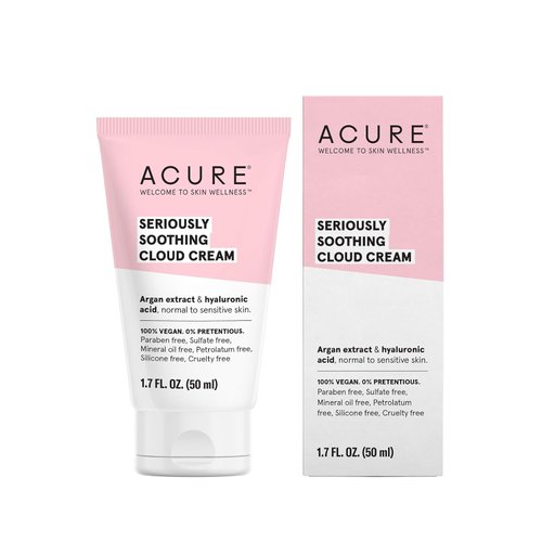 Acure Seriously Soothing Cloud Cream - Hydrating Night Cream for Normal to Dry Sensitive Skin, Facial Moisturizer for All Skin Types, Enriched with Argan Extract & Hyaluronic Acid,100% Vegan - 1.7 oz