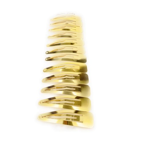 Gold set pack of 12 metal hair accessory clips snap barrettes 2 5/8 inches wide click barrette