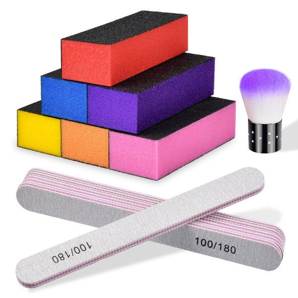 TsMADDTs Nail Files and Buffers Block, Buffer Sanding for Acrylic Nails 3 Way Buffing File 60 60 100 Grit with Brush Pedicure Manicure Tool, 13PCS
