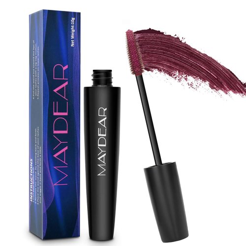 Maydear Burgundy Mascara for Eyelashes, Waterproof Colored Mascara Long Lasting Smudgeproof Mascara for Women Fast Dry Lengthening Eye Makeup Party Stage Use - Dark Purple