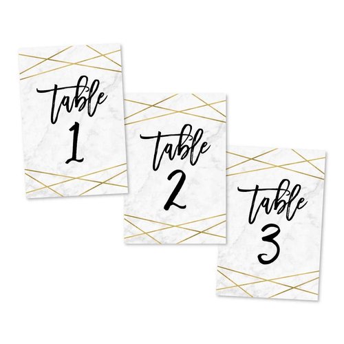 Hadley Designs 1-25 Marble Geometric Table Number Double Sided Signs for Reception, Restaurant, Birthday Party Event, Calligraphy Printed Numbered Card Centerpiece Decor Setting Reusable Stand (4x6)