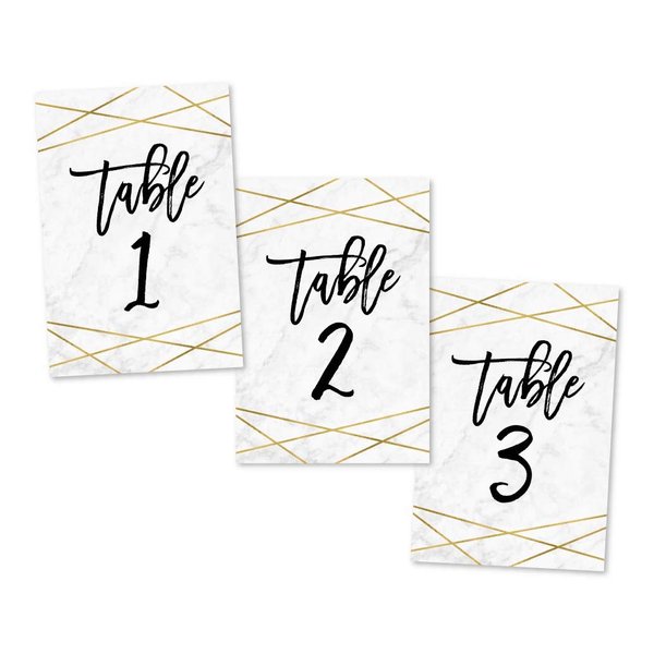 Hadley Designs 1-25 Marble Geometric Table Number Double Sided Signs for Reception, Restaurant, Birthday Party Event, Calligraphy Printed Numbered Card Centerpiece Decor Setting Reusable Stand (4x6)