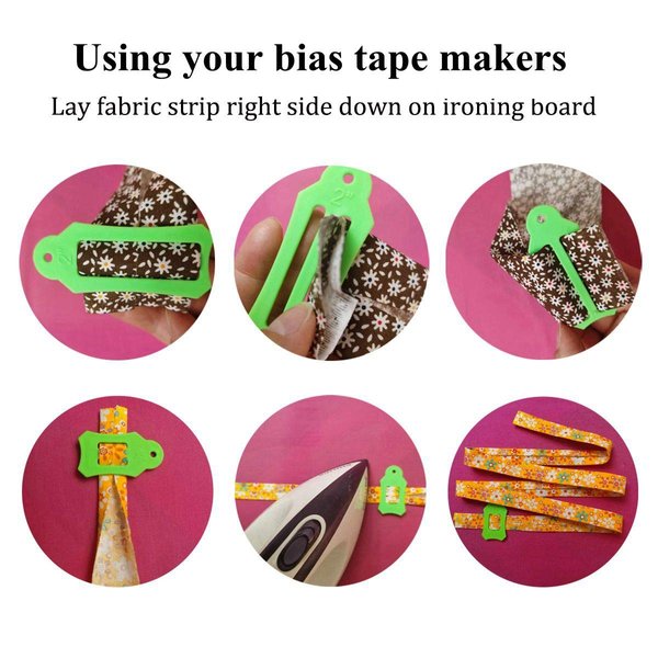 HONEYSEW 10pcs Multi-Sizes Folding Fabric and Biasing Strips Jelly Roll Sasher Tool Set with Multi-Color Quilting Pins 2 Colors can be Choosen (Pink)