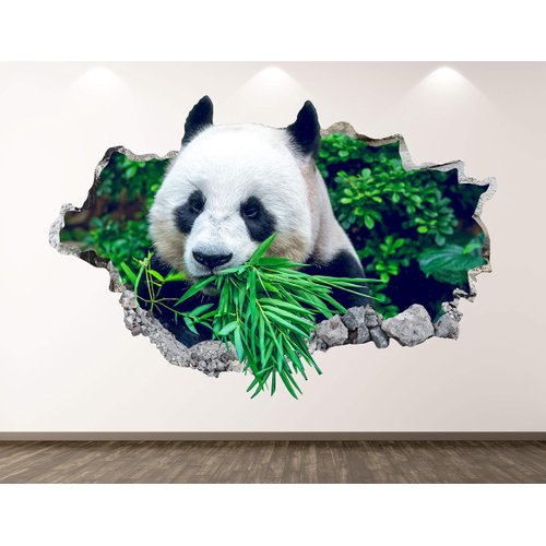 West Mountain Eating Panda Wall Decal Art Decor 3D Smashed Animal Sticker Poster Kids Room Mural Custom Gift BL180 (50" W x 30" H)