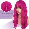 curldiva Hot Pink Wig with Bangs 16 Inch Natural Wave Synthetic Hair Wigs for Women Daily Wearing Shoulder Length Colorful Cosplay Fuchsia Hair Color Halloween Wig