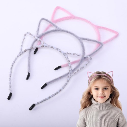 IJF 3PCS Furry Cat Ears Headband Black Cat Ears Hair Hoops Cat Women Ears Hairband for Cosplay Costume Accessories-004