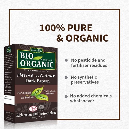 Indus Valley Bio Organic Natural Henna Hair Color Dark Brown 100gm| 100% Gray Hair Coverage And Long Lasting Hair Dye | Vegan and Cruelty-Free