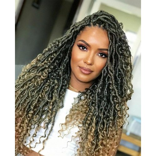 Long New Goddess Locs Crochet Hair 30inch Ombre Blonde River Locs Crochet Hair Curly Faux Locs Wavy Crochet Hair with Curly in Middle and Ends Synthetic Hair Extensions (30" 6 Packs #T27)